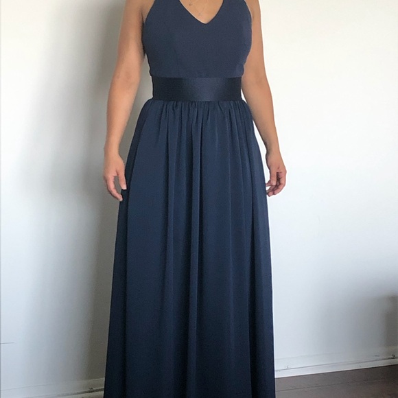 V Neck Halter Gown with Sash - Picture 2 of 3